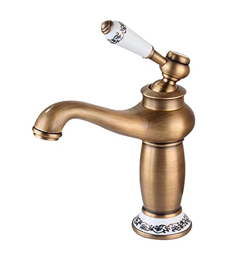 MTYLX Grifo de Agua, Mezclador de Lavabo de Latón Montaje de Cubierta de Plataforma de Baño Dorado Grifos de un Solo Orificio de un Solo Agujero Grifo de Agua Fría Y Caliente Cover