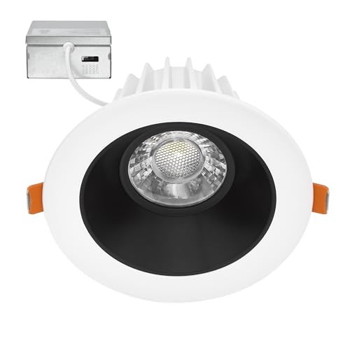 Maxxima 4" Anti-Glare LED Downlight Canless, 1200 Lumens, 5CCT, White/Black