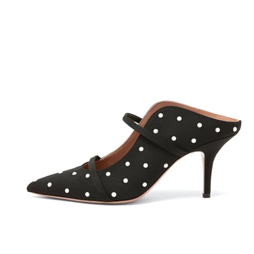 anteikira Women's Fashion Pointed Toe Stiletto Heel Faux Pearl Pumps Slip On Double Strap Backless High Heels for Women