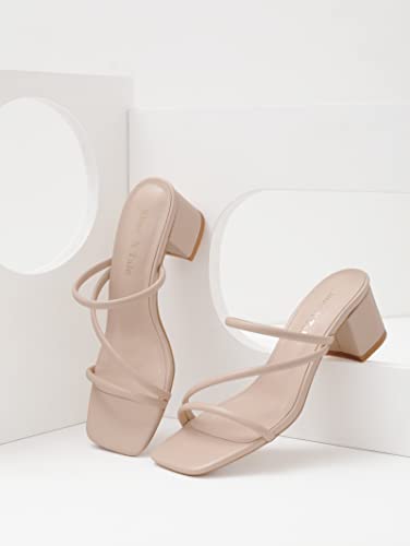 Image of Shoe'N Tale Strappy Heels For Women Low Chunky Block Heel Heeled Sandals Square Open Toe Slip On Slides Mules