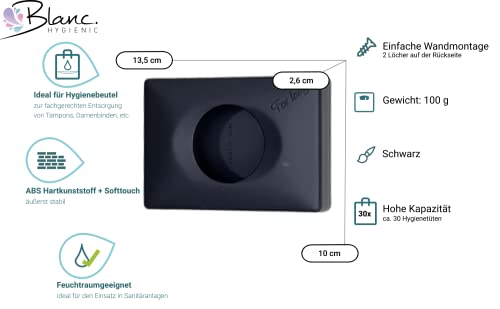 Blanc HYGIENIC Hygienetütenspender FIX – Hygienespender für Damenhygienebeutel, für Wandmontage, Spender aus ABS und Softtouch, Beutel separat erhältlich, Schwarz