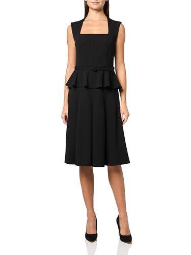 Robe midi peplum col carré sans manches Calvin Klein, noir, 8