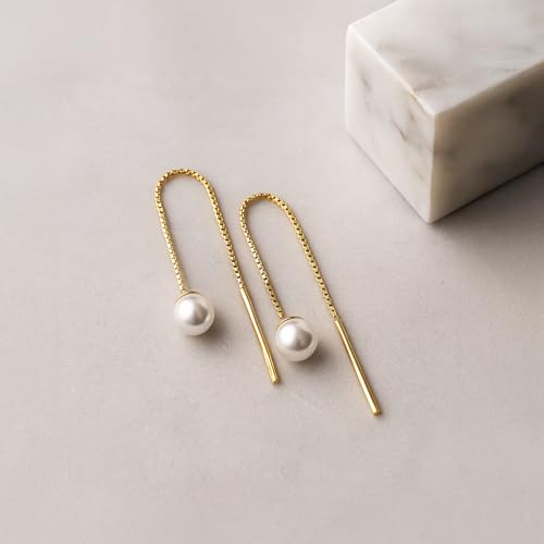 Boucles d'oreilles perle d'eau douce et chaîne boîte en or jaune 9 ct