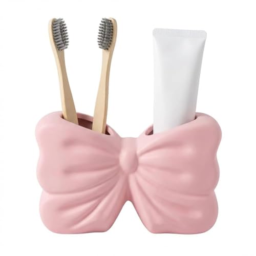 Bow Toothbrush Holder Cute Pink Toothbrush Holder Multi-Purpose 2-Slots Organizer for Bathroom Kitchen Bedroom Office Decor(Pink)