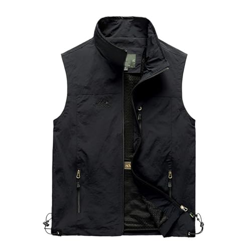 Chaleco de pesca con botones para hombre con bolsillos ocultos con cremallera y almacenamiento de solapa, chaleco utilitario para exteriores, chaqueta sin mangas de estilo vintage, ideal para