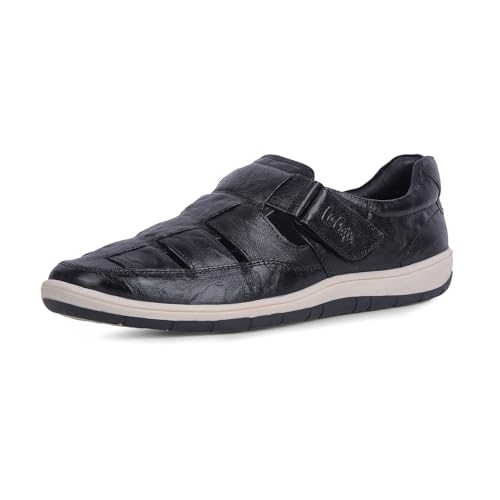 Image of Lee Cooper Men's Leather Comfort Sandal Shoes with Velcro Strap Closure, Breathable Cut-Out Design, Cushioned Insole & Lightweight Flexible Sole - Casual Everyday Walking Footwear | BLACK,
