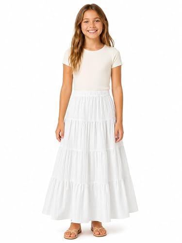 Image of Girls Tiered Maxi Skirt Boho Flowy Peasant Long Skirt for Kid 7-14