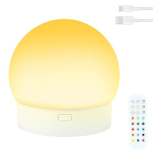 Alaoo LED Nachtlicht mit Fernbedienung, 12 Farben Dimmbar Aufladbar Magnetische Nachtlampe und Timing Funktion, Wandleuchten Helligkeit Dimmbare für Schlafzimmer, Küchen, Badezimmer, Kinderzimmer