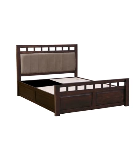 Image of EXCEL HOME EXCEL International Solid Sheesham Wood Queen Size Bed with Box Storage | Wooden Double Bed with Box Storage & Upholstered Cushined Headboard for Bedroom | Rosewood, Teak Finish