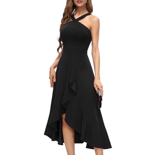 AOWVUTS Abendkleider Elegant für Hochzeit Neckholder Cocktailkleid Damen Knielang Rüschensaum Festliches Kleid Maxilang Partykleid Abschlusskleid...