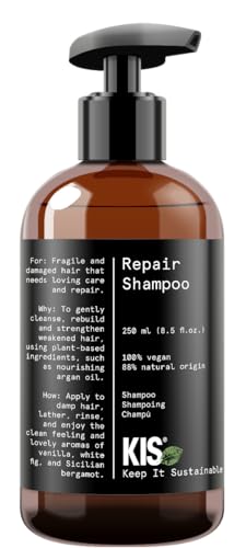 KIS Green Repair – Champú – 250 ml – Cabello quebradizo y dañado – 100% vegano fórmula – sin sulfatos – con aceite de argán nutritivo