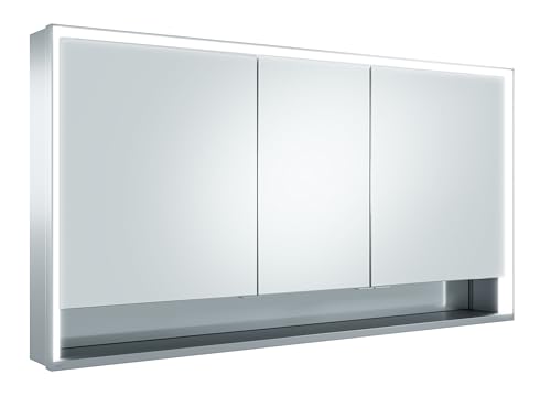 KEUCO Royal Lumos LED Spiegelschrank mit 3 Türen und offenem Fach, 140 cm, Made in Germany, Vorbau, Aluminium-Korpus, Seiten verspiegelt, Beleuchtung dimmbar, Lichtfarbe einstellbar