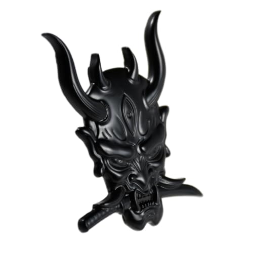 Image of Ghost Devil Oni Samurai Warrior with Fangs and Blade Metal 3D Emblem Badge with Pre-Adhesive for Car Motorcycle Spider ATV Fun Zen Bushido JDM