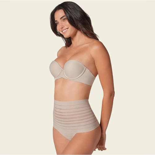 Leonisa Seamless High Waisted Thong Panty with Lace Stripe for Women - Slimming Tummy Control Underwear4