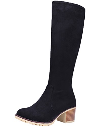 Botas Equitacion Mujer Casual Otoño Invierno Cremallera Bloque Cómodo Rodilla Botas Altas De BIGTREE Negro 38 EU