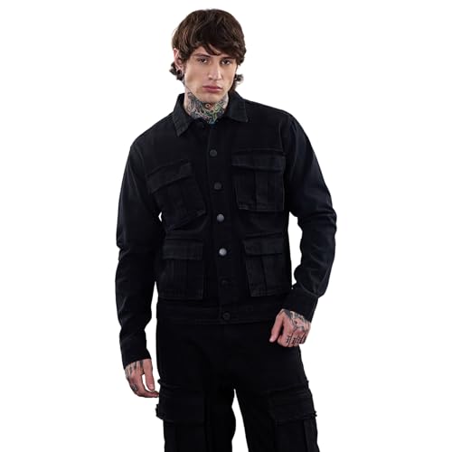 SNITCH Men's Plain Jackets | Club Wear Streetwear Style | Cotton Spread Full Sleeve Relaxed Fit Black