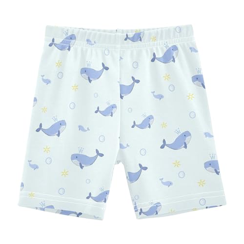 Cute Cartoon Blue Whale Girls Shorts Elastic Waist Sports Shorts Girls Leggings Pants for 4-10 Years