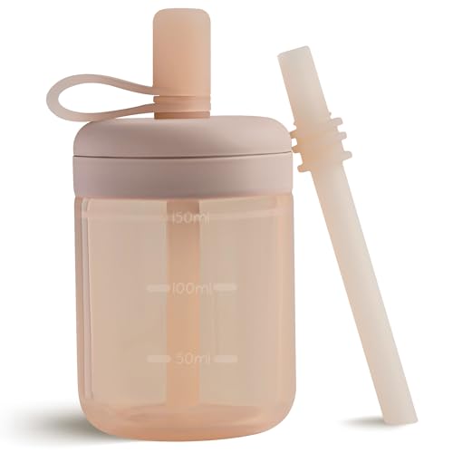 Moonkie Tasse Apprentissage Bebe, Tasse Paille Bebe en Silicone, Tasse Anti Fuite Bébé, sans BPA, Adapté au Lave-vaisselle, pour 6 Mois+, 5oz(Blush)