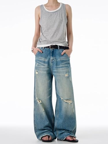 Men's Jeans American-Style Summer Classic Ripped Loose-fit Pants Straight-Leg Wide-Leg Trouser for Men4