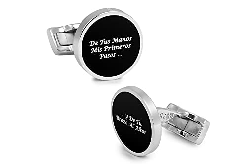 Gemelolandia | Gemelos para boda en plata de ley 925- Gemelos para Camisa De tus Manos Mis Primeros Pasos, Y de Tu Brazo al Altar Plata de ley 925 - Fondo Negro | Regalos Para Bodas