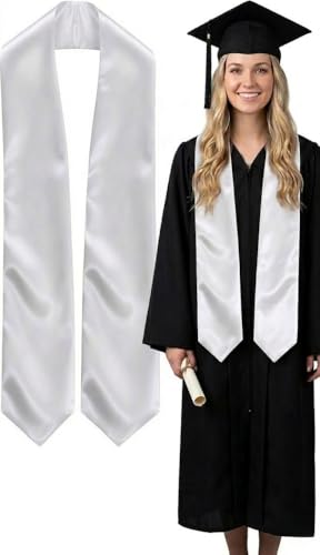 LIEBCTRL White Graduation Stole Plain Sash Blank Stoles for 2026 Graduation Unisex Adults Graduation Sashs for Academic Choral College University Nursing Class First Generation Accessories 60