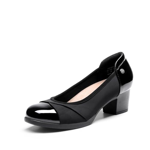 DREAM PAIRS Women's Pumps Low Chunky Block Closed Toe Shoes Work Comfortable Heels Round Toe Dress,Size 9,Black,DWUMPU2507