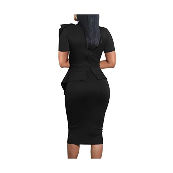 LAGSHIAN-Women-Fashion-Peplum-Bodycon-Short-Sleeve-Bow-Club-Ruffle-Pencil-Party-Dress LAGSHIAN Women Fashion Peplum Bodycon Short Sleeve Bow Club Ruffle Pencil Party Dress Black