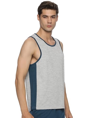 Image of DOMIN8 Men's Sleeveless Stretchable & Breathable Training Tank Tops | Muscle Tees I Melange Effect Fabric I Contrast Piping Vest | Moisture Wicking Top for Men | Activewear for Gym, Running