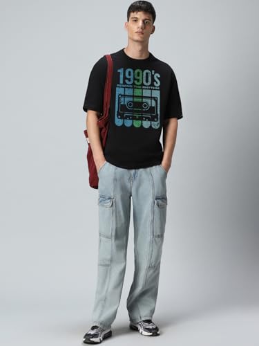 Image of Bewakoof Men's Cotton Graphic Print Oversized Fit Half Sleeve Round Neck T-Shirt | Casual Wear | Street Wear | Oversized t Shirt for Men Cotton | Baggy