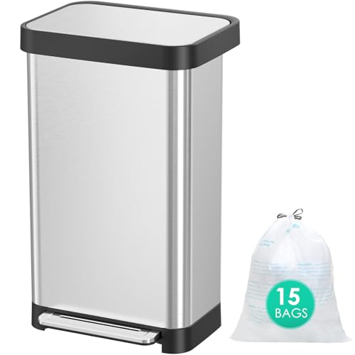 Caneca de basura rectangular de acero inoxidable 50L con pedal y compartimiento