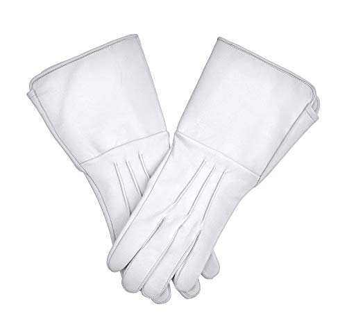 Medieval Gauntlet leather cosplay gloves long arm cuff (White, Small)