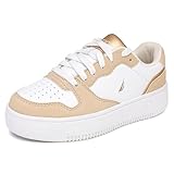 Nautica Girls Kids Platform Heel Fashion Sneakers - Low-Top Court Shoes for Kids: Lace-Up Tennis Sneakers-Feli Girls-Tan White Gold Size-2
