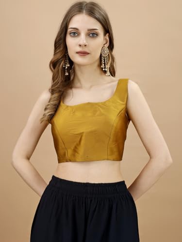 Image of Womanista Women's Taffeta Solid Sleeveless Readymade Saree Blouse for Women Stylish