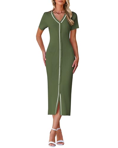 BTFBM Casual Women Spring Dresses 2025 Knit Bodycon Sweater Summer Dress Decorative Button V Neck Long Dress