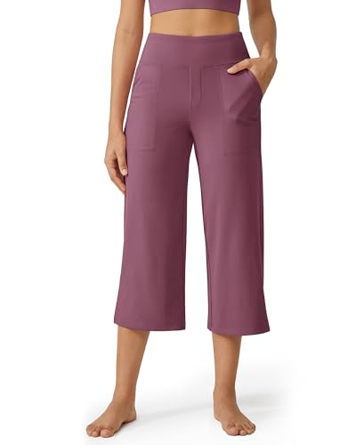Image of G4Free Capri Pants for Women Wide Leg Yoga Dress Cropped Pants Capri Leggings with Pockets for Casual Summer