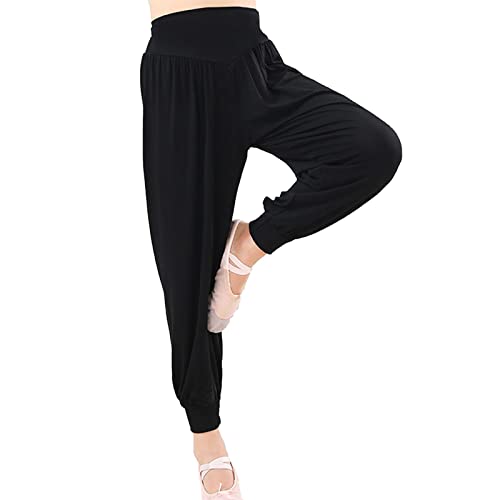 ZHIMYU Kids Girls Baggy Casual Harem Pants Loose Wide Leg Trousers Sports Dancing Yoga Long Pants (US, Age, 12 Years, Black)