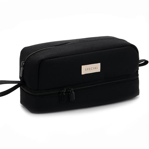 Image of Large Capacity Canvas Special Pencil Case Organizer With 2 Compartments, Big Cute School Aesthetic Pencil Pouch For Girls Boys Women Students Adults, Pen Pouch Bags With Zipper (Black)