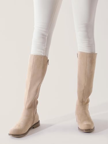 Image of Shoe'N Tale Women's Knee High Boots Flat Low Heel Stretchy Round Toe with Side Zipper
