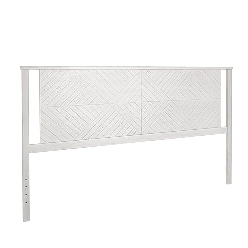 Image of Bme Ethan Diamond King Size Headboard ONLY, Rustic and Scandinavian Style, Solid Acacia Wood, Easy Assembly, King Size Headboard Option Available, Classic Design for Bedrooms, Rustic White