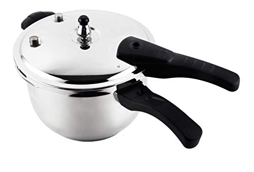 Super Quality Stainless Steel 304 Pressure Cooker, Six Over Pressure Safety Systems, Silver Color, One Extra Rubber Gasket, Gift Box, Mirror Polish, Three Layer Compound Bottom (11.2 QT))
