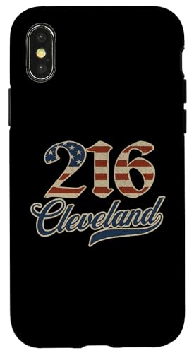 Drapeau américain vintage Cleveland 216 Code régional Patriot USA Coque pour iPhone X/XS
