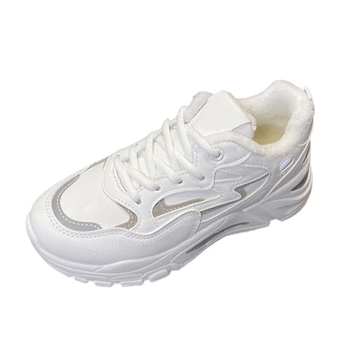 Baskets épaisses en cuir polaire pour femme : chaussures de marche à lacets pour l'hiver décontractées