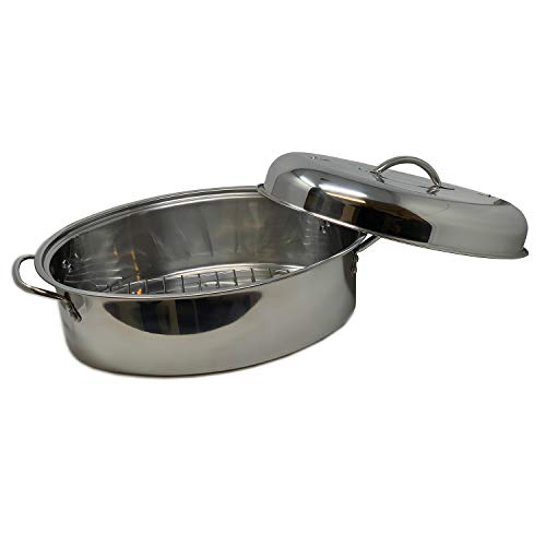 Professional Stainless Steel Oval Roaster With Wire Rack And High Dome For Turkey Ham Chicken Meat Roasts Casseroles & Vegetables | Induction Safe #TOP6