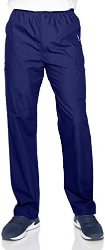 Landau Men's Standard Essentials Relaxed Fit 7-Pocket Elastic Cargo Scrub Pants 8555, True Navy, Large