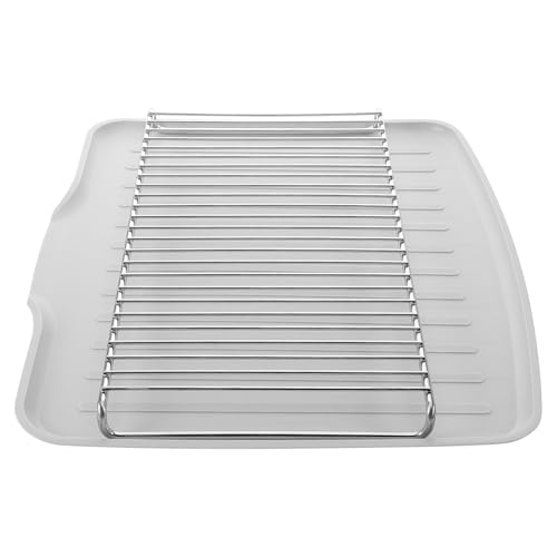 OFFIGAM ステンレス製水切りラック 折りたたみ式トレー付き 滑り止め底 キッチンカウンター用 大容量皿乾燥収納 食器カップカトラリー整理