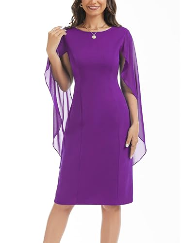 Image of HELYO Women's Chiffon Cloak Sleeve Mini Cape Dress V-Back Semi-Formal Elegant Bodycon Wedding Guest Evening Cocktail Dresses