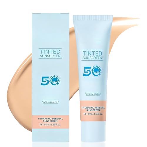Image of Sun Cream SPF 50 Face Moisturiser, Moisturizing & Hydrating Tinted Mineral Sunscreen SPF 50+, UVA/UVB Broad Spectrum Sun Protection, Travel Size Sunscreen, Portable Travel Companion(Dark Brown)