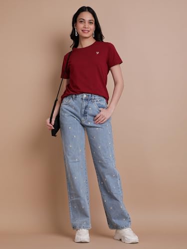Image of TWIN BIRDS Women Cotton Elastane T-Shirt | Round Neck Casual Everyday Top