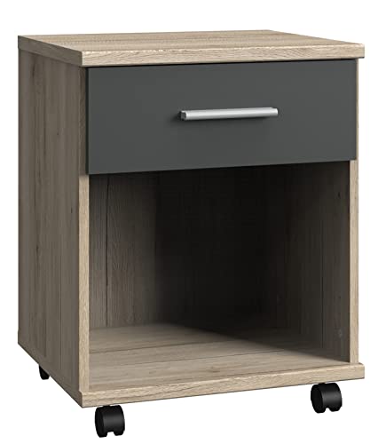 PEGANE Caisson Mobile à tiroirs Coloris Imitation chêne San Remo, rechampis Graphite - Longueur 46 x Hauteur 58 x Profondeur 40 cm