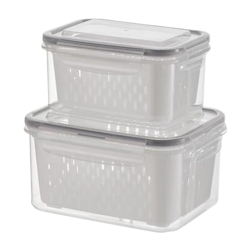 Contenedores de almacenamiento de frutas, cajas herméticas para verduras para organización de refrigeradores, 2 piezas de almacenamiento de alimentos con colador extraíble, fresco, productos para